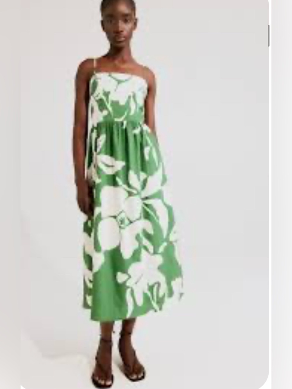 Green & White Linen-Blend Floral Print Midi Dress